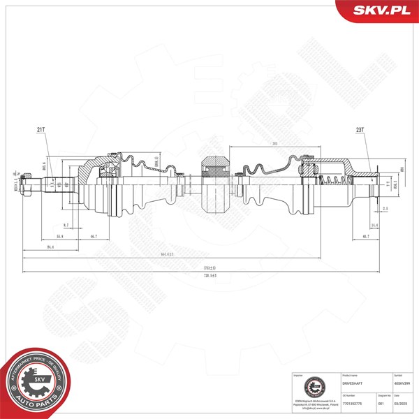 Drivaxel, framaxel höger Esen skv 40SKV399 ESEN SKV