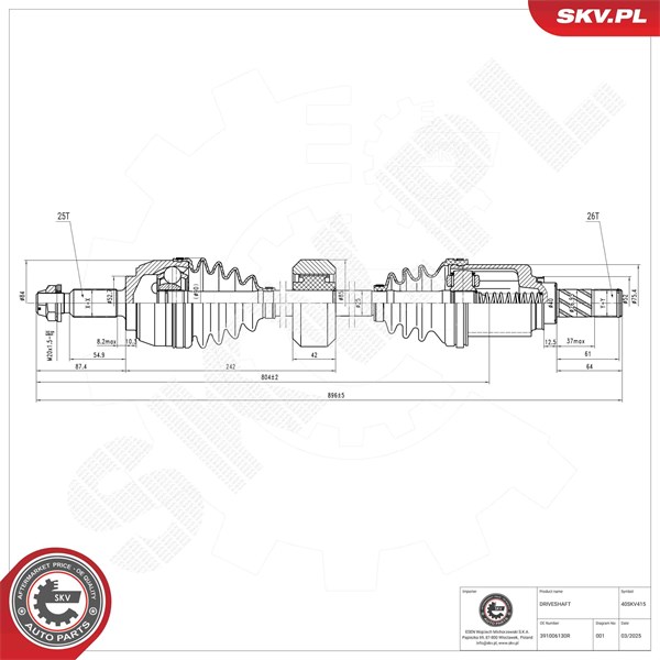 Drivaxel, framaxel höger Esen skv 40SKV415 ESEN SKV