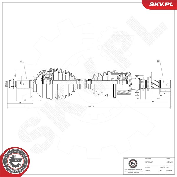 Drivaxel, framaxel höger Esen skv 40SKV418 ESEN SKV