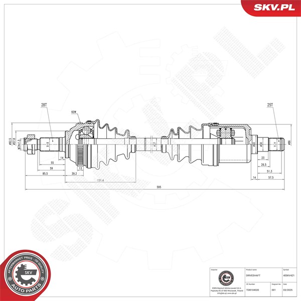 Drivaxel, framaxel höger Esen skv 40SKV421 ESEN SKV