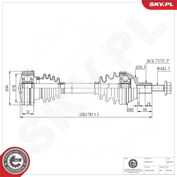Drivaxel, framaxel höger Esen skv 40SKV423 ESEN SKV