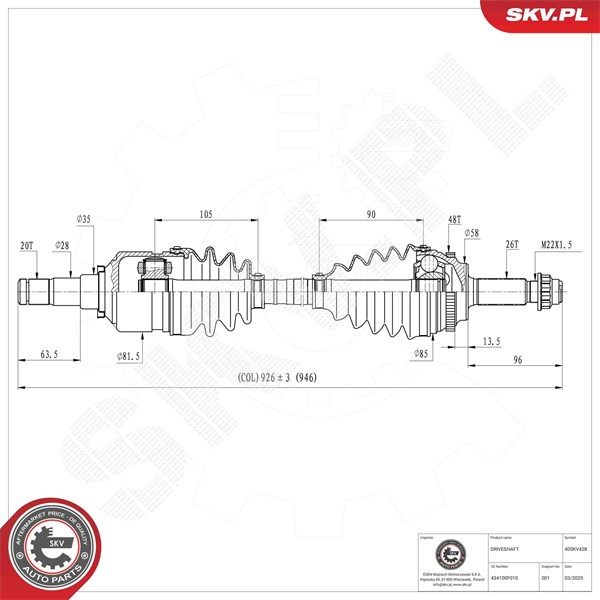 Drivaxel, framaxel höger Esen skv 40SKV428 ESEN SKV