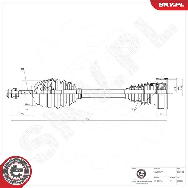 Drivaxel, framaxel vänster Esen skv 40SKV430 ESEN SKV
