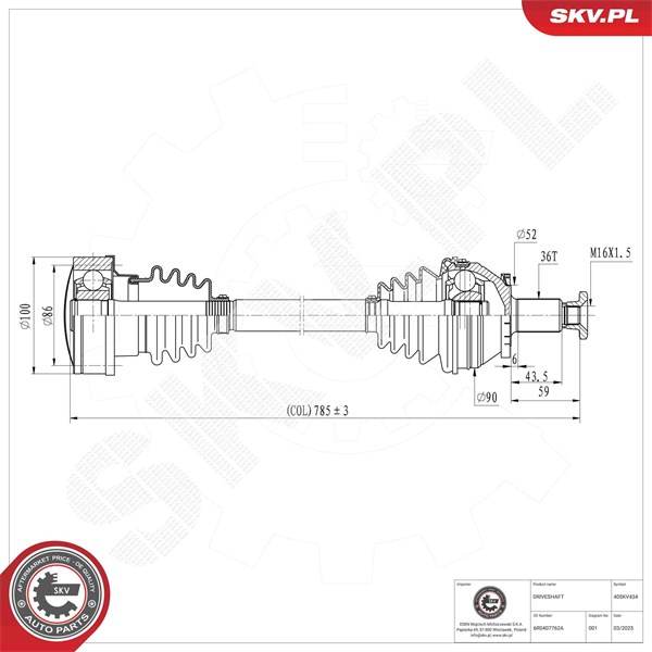 Drivaxel, framaxel höger Esen skv 40SKV434 ESEN SKV