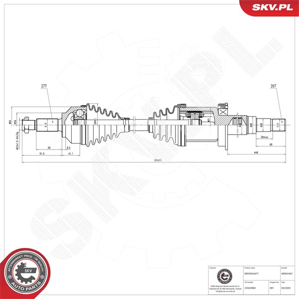 Drivaxel, framaxel höger Esen skv 40SKV447 ESEN SKV