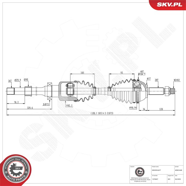 Drivaxel, framaxel höger Esen skv 40SKV448 ESEN SKV