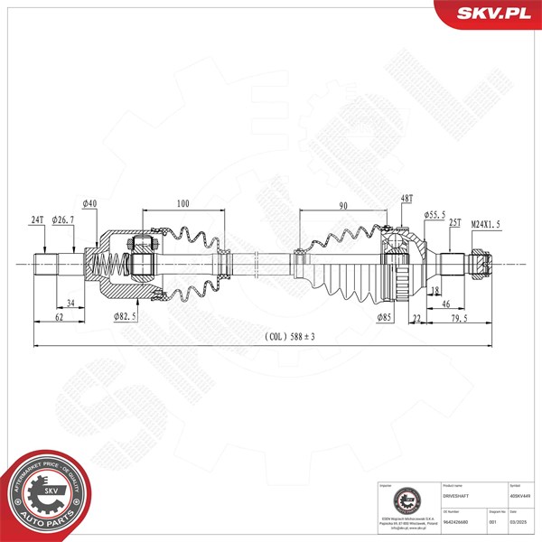 Drivaxel, framaxel vänster Esen skv 40SKV449 ESEN SKV