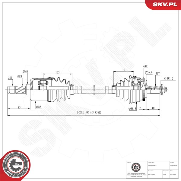 Drivaxel, framaxel vänster, framaxel höger Esen skv 40SKV454 ESEN SKV