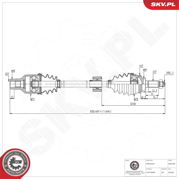 Drivaxel, framaxel höger Esen skv 40SKV455 ESEN SKV