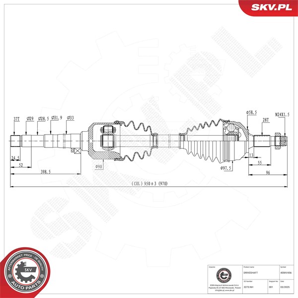 Drivaxel, framaxel höger Esen skv 40SKV456 ESEN SKV