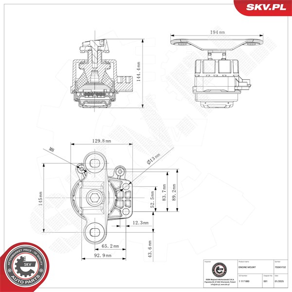 Motorkudde, Höger Esen skv 75SKV152 ESEN SKV