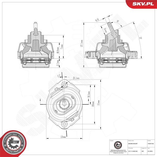 Motorkudde, Höger Esen skv 75SKV165 ESEN SKV