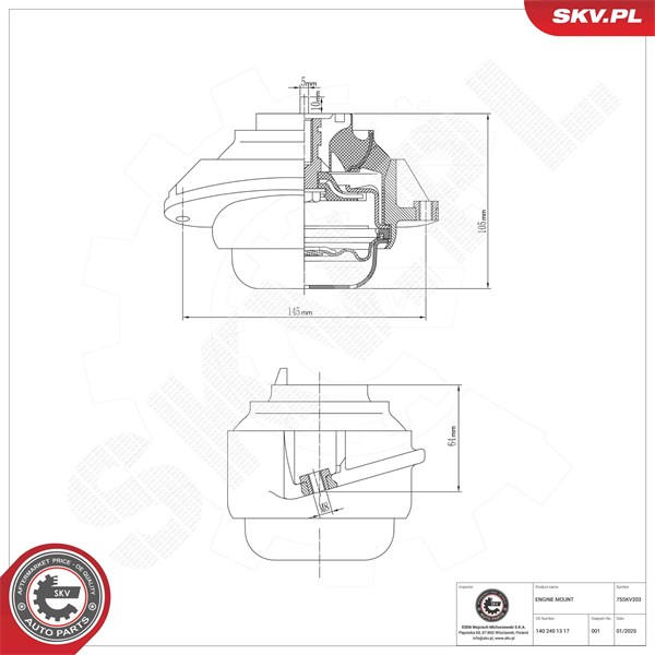 Motorkudde, Fram, Höger fram, Vänster fram Esen skv 75SKV203 ESEN SKV Motorkudde, Fram, Höger fram, Vänster fram Esen skv 75SKV203 ESEN SKV