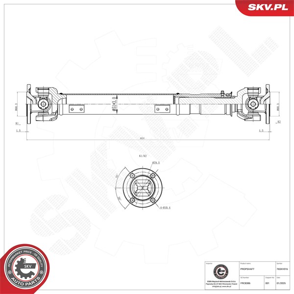 Drivaxel, Framaxel Esen skv 76SKV016 ESEN SKV Drivaxel, Framaxel Esen skv 76SKV016 ESEN SKV