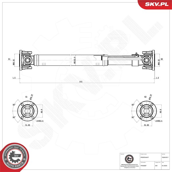 Drivaxel, Bakaxel Esen skv 76SKV017 ESEN SKV