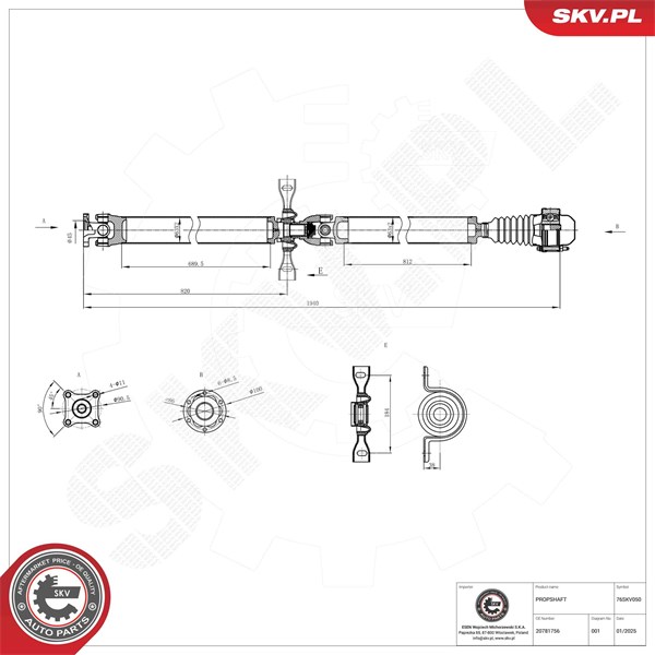 Drivaxel, Bakaxel, Bak Esen skv 76SKV050 ESEN SKV