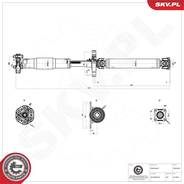 Drivaxel, Bakaxel, Bak Esen skv 76SKV061 ESEN SKV Drivaxel, Bakaxel, Bak Esen skv 76SKV061 ESEN SKV
