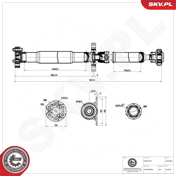 Drivaxel, Bakaxel Esen skv 76SKV090 ESEN SKV