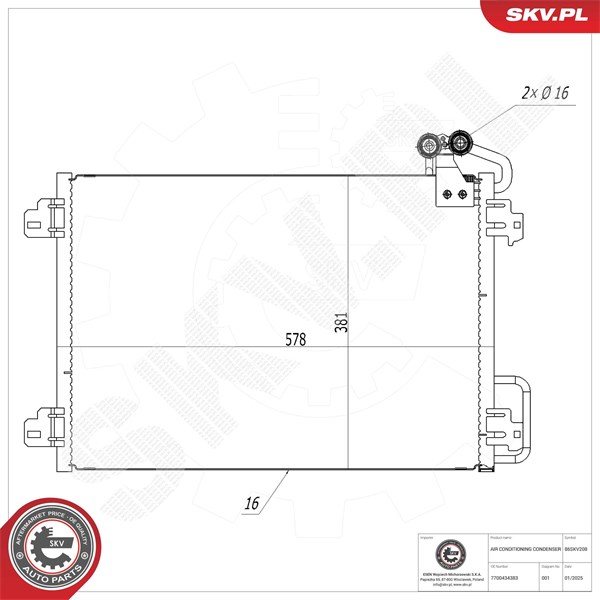 Kondensor, klimatanläggning Esen skv 86SKV208 ESEN SKV