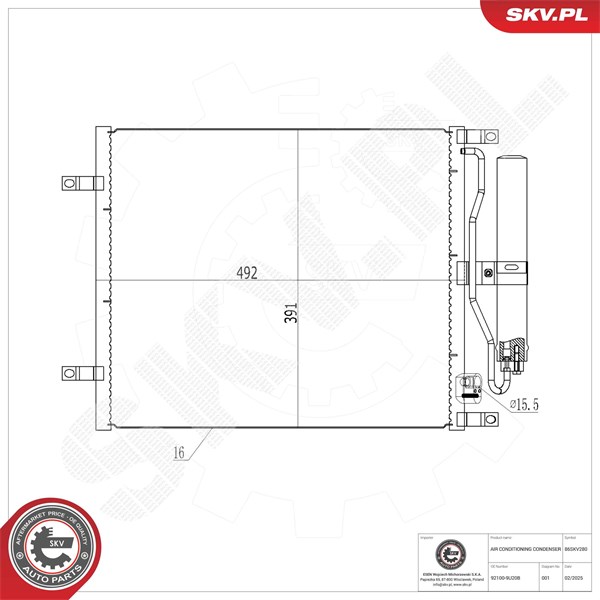 Kondensor, klimatanläggning Esen skv 86SKV280 ESEN SKV