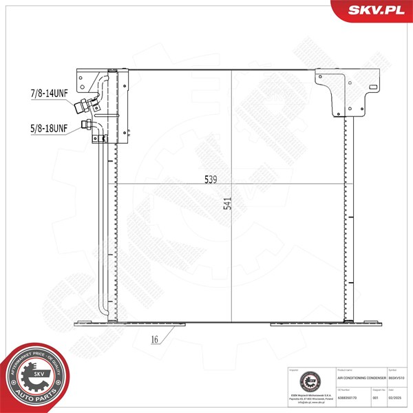 Kondensor, klimatanläggning Esen skv 86SKV510 ESEN SKV