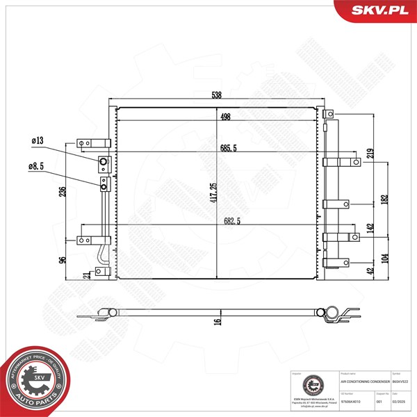 Kondensor, klimatanläggning Esen skv 86SKV522 ESEN SKV