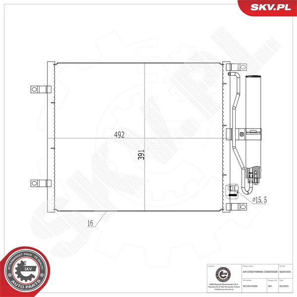 Kondensor, klimatanläggning Esen skv 86SKV630 ESEN SKV