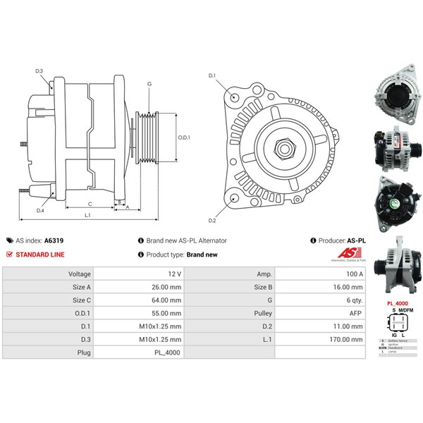 Generator 12V 100A AS-PL gul AS-PL