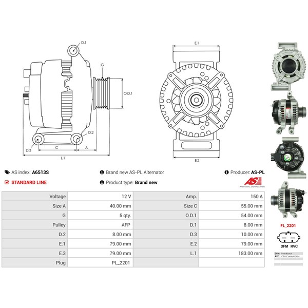 Generator 12V 150A AS-PL gul AS-PL