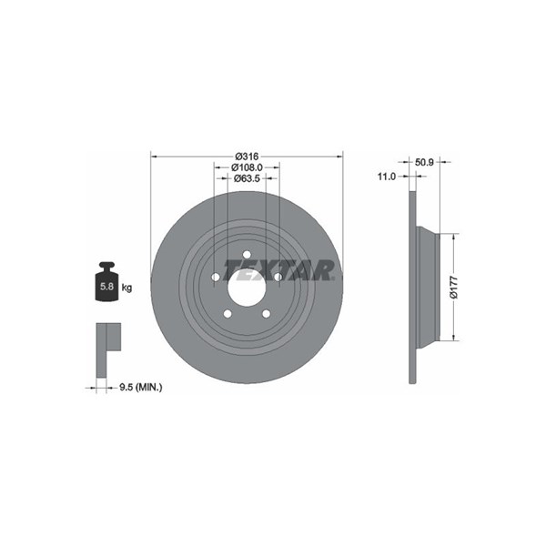Bromsskiva Solid, Bakaxel TEXTAR Pro TEXTAR
