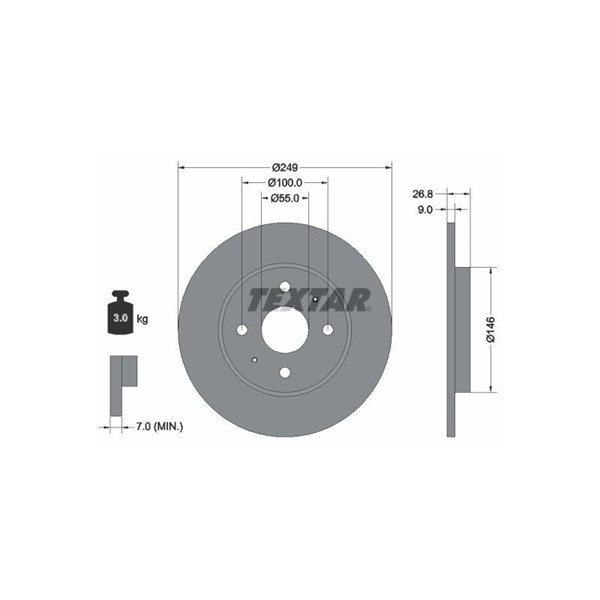 Bromsskiva Solid, Bakaxel TEXTAR Pro TEXTAR