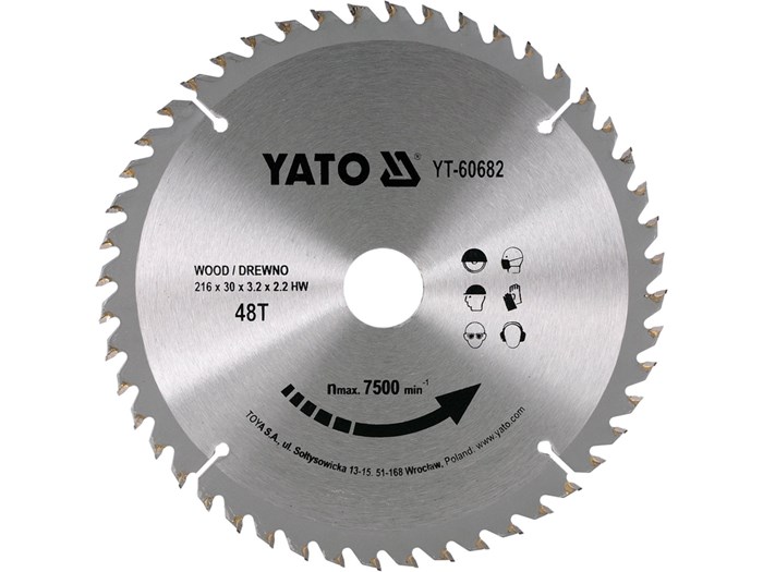 TCT-klinga för trä 216x48T x30 mm YATO Yato