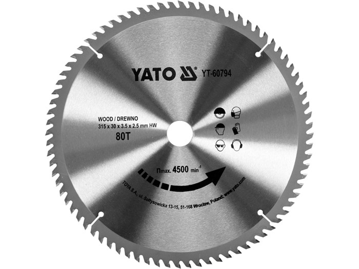 TCT-klinga för trä 315x80T x30 mm YATO Yato