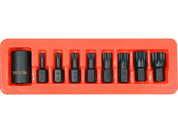 Slagskruvbits spline 1/2" sats med hållare 9 delar YATO Yato