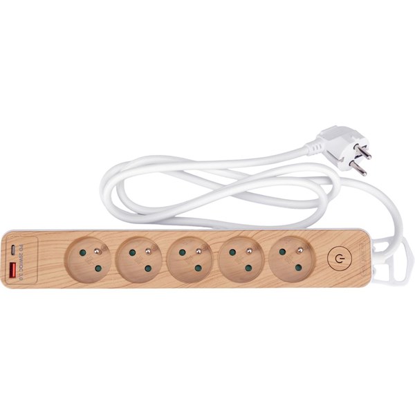 Grenuttag i trä med USB 5-vägs 1,4 m STHOR STHOR
