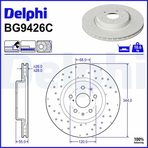 Bromsskiva Ventilerad, Framaxel DELPHI DELPHI